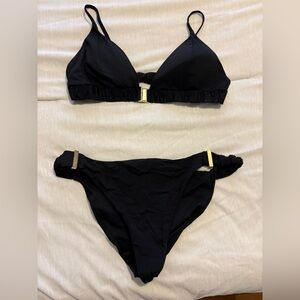 Black Bikini Set with Gold Accents